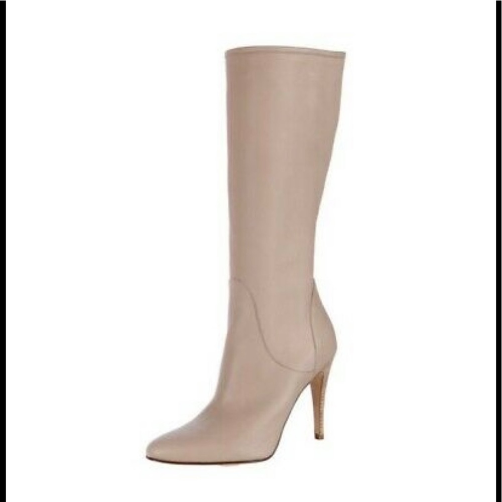 New MANOLO BLAHNIK Nude Bone Beige Leather Boots 6